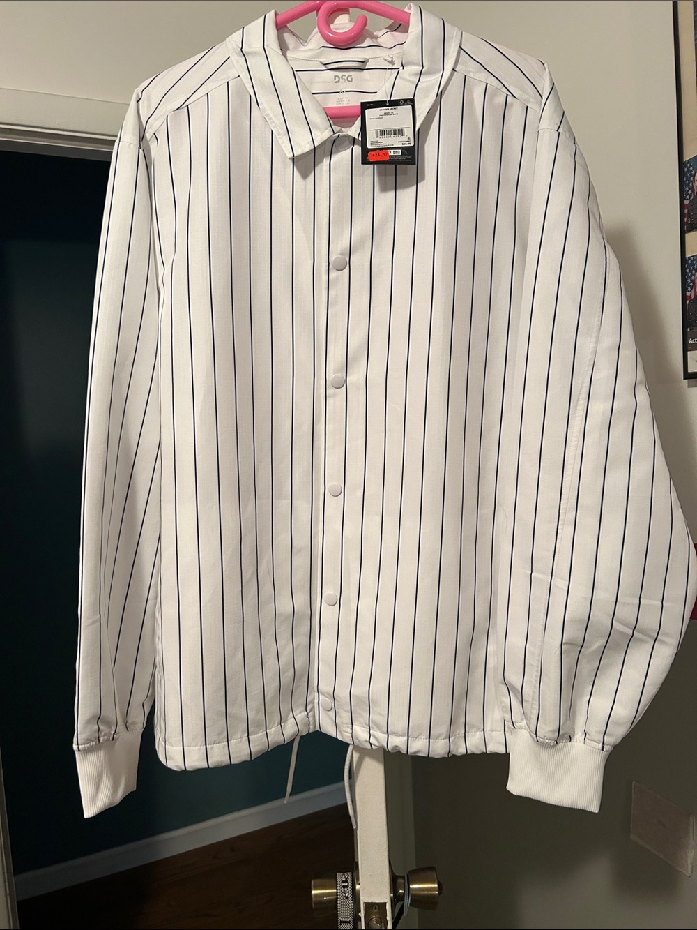 DSG White Shirt with Navy Vertical Stripes - Button Front Casual